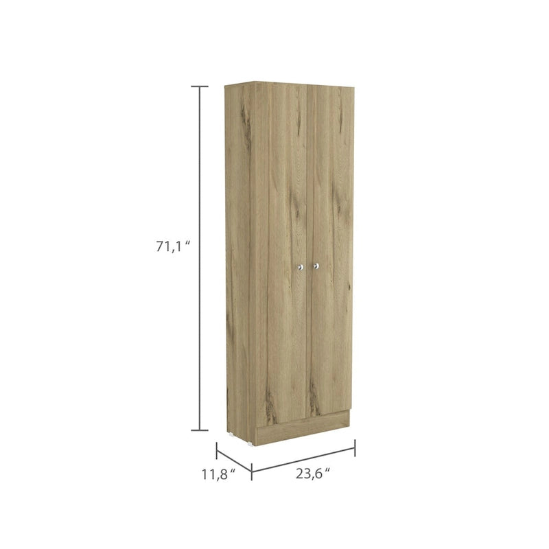 Light Oak Double Door Storage Cabinet with Five Shelves Black Frame