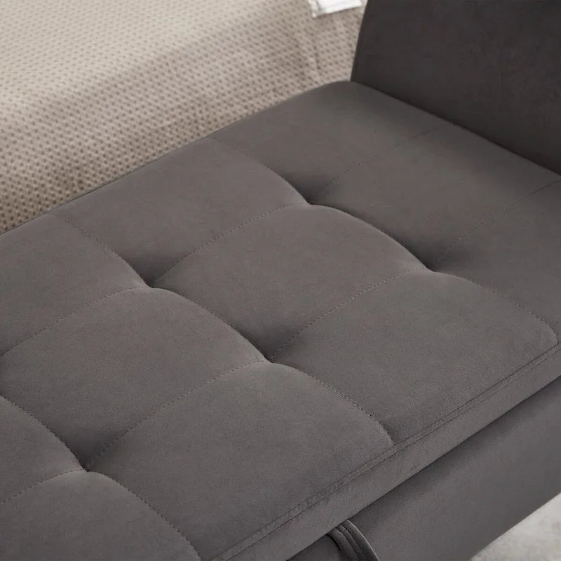 Velvet Storage Bench with Curved Arms Tufted Upholstered Beige Grey