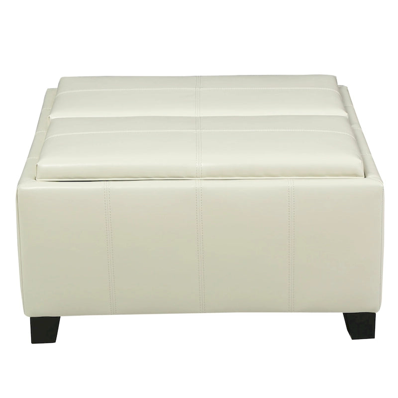 Upholstered Storage Bench Ottoman with Reversible Tray Top and Double Stitch Detail