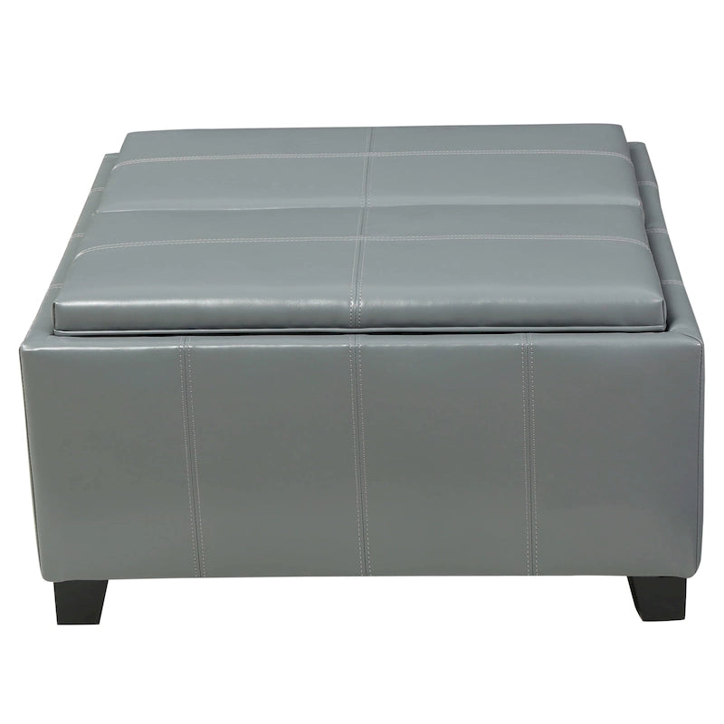 Upholstered Storage Bench Ottoman with Reversible Tray Top and Double Stitch Detail