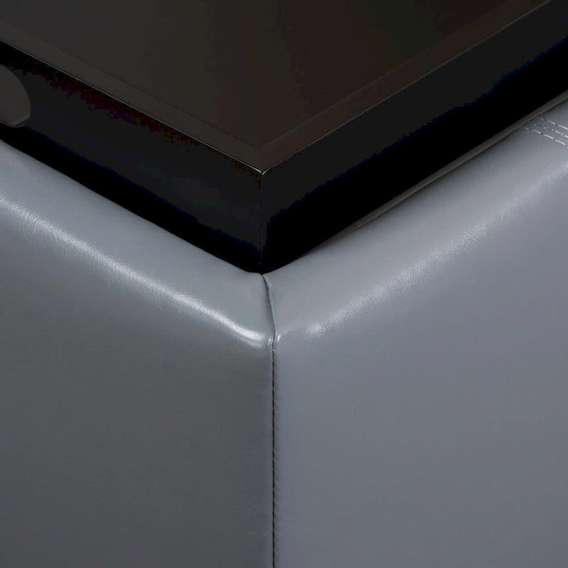 Upholstered Storage Bench Ottoman with Reversible Tray Top and Double Stitch Detail