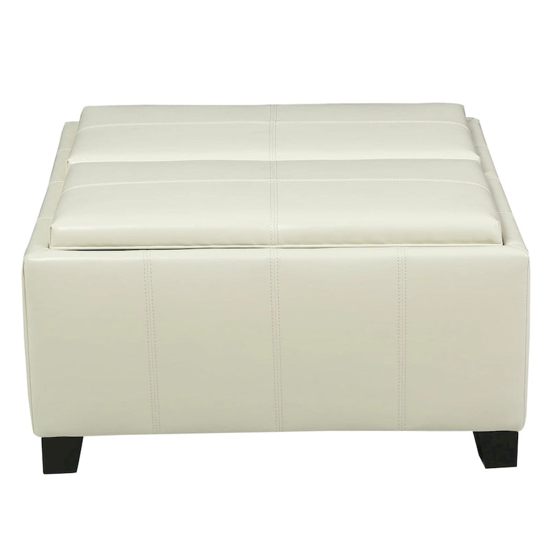 Upholstered Storage Bench Ottoman with Reversible Tray Top and Double Stitch Detail