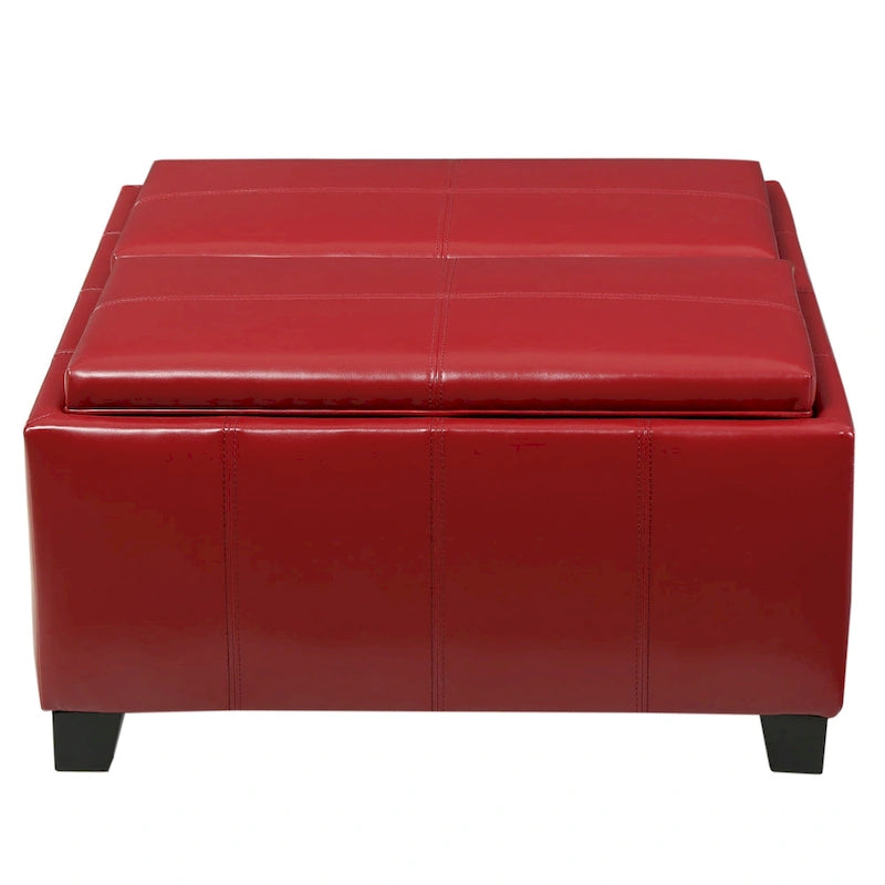 Upholstered Storage Bench Ottoman with Reversible Tray Top and Double Stitch Detail
