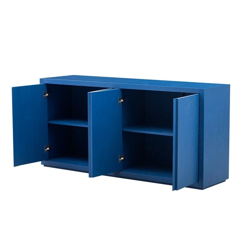 63-Inch Wide Four-Door Sideboard Cabinet with Adjustable Shelves Navy Blue