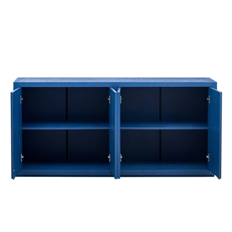 63-Inch Wide Four-Door Sideboard Cabinet with Adjustable Shelves Navy Blue
