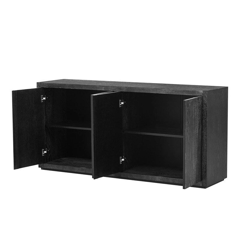 63-Inch Wide Four-Door Sideboard Cabinet with Adjustable Shelves Navy Blue