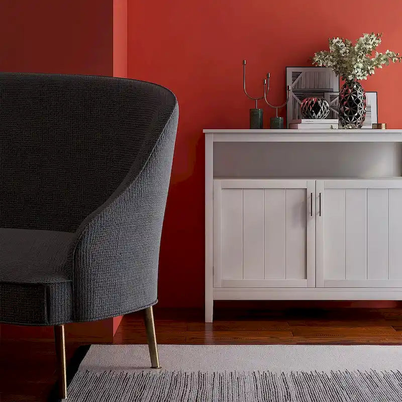 Wit houten dressoir-buffetkast met open vak en dubbele deuren