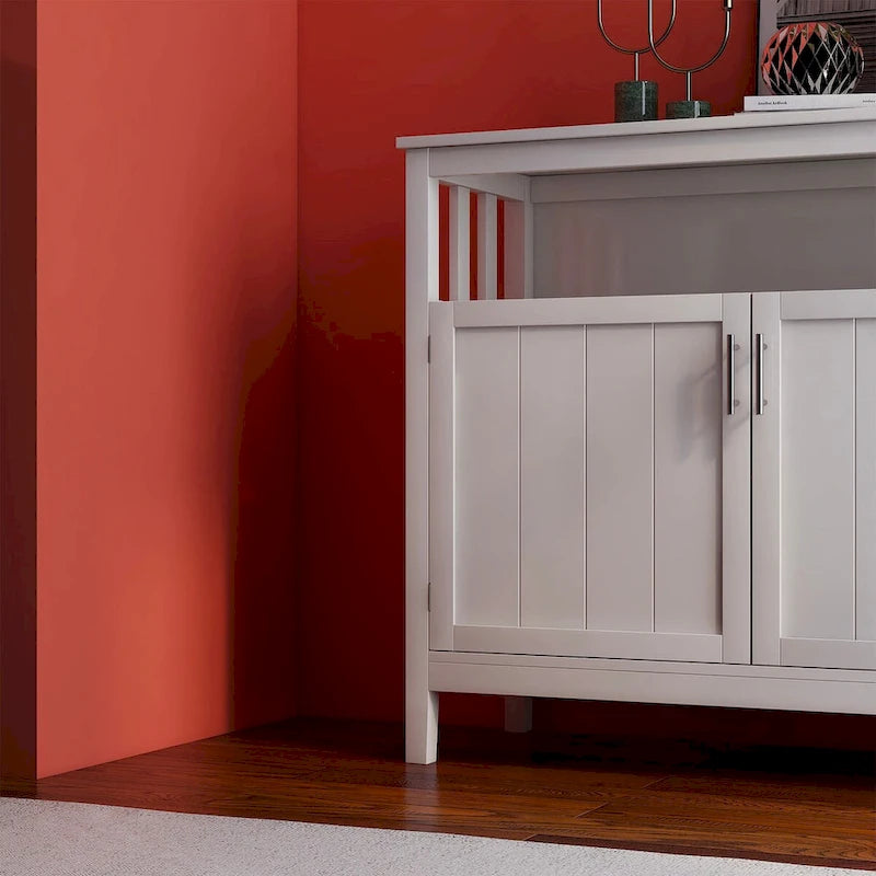 Wit houten dressoir-buffetkast met open vak en dubbele deuren