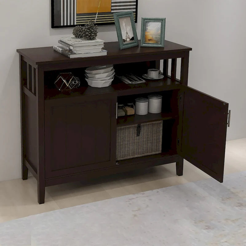 Wit houten dressoir-buffetkast met open vak en dubbele deuren