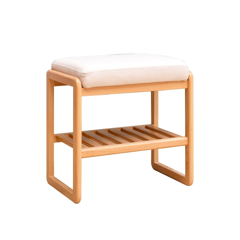 Oak Wood Shoe Bench with Storage Shelves and Cushioned Seat, Brown