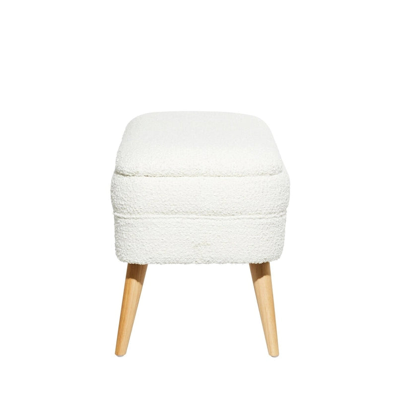 Oval Boucle Upholstered Storage Bench with Tapered Wood Legs, White or Gray