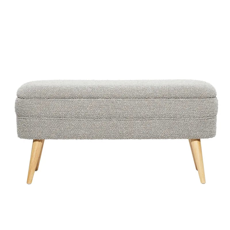 Oval Boucle Upholstered Storage Bench with Tapered Wood Legs, White or Gray