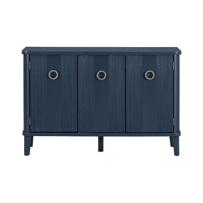 3-Door Ribbed Wood Storage Cabinet with Acacia Legs and Ring Handles
