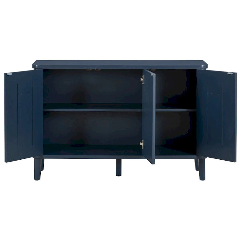 3-Door Ribbed Wood Storage Cabinet with Acacia Legs and Ring Handles