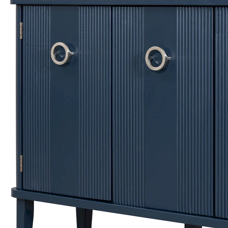 3-Door Ribbed Wood Storage Cabinet with Acacia Legs and Ring Handles