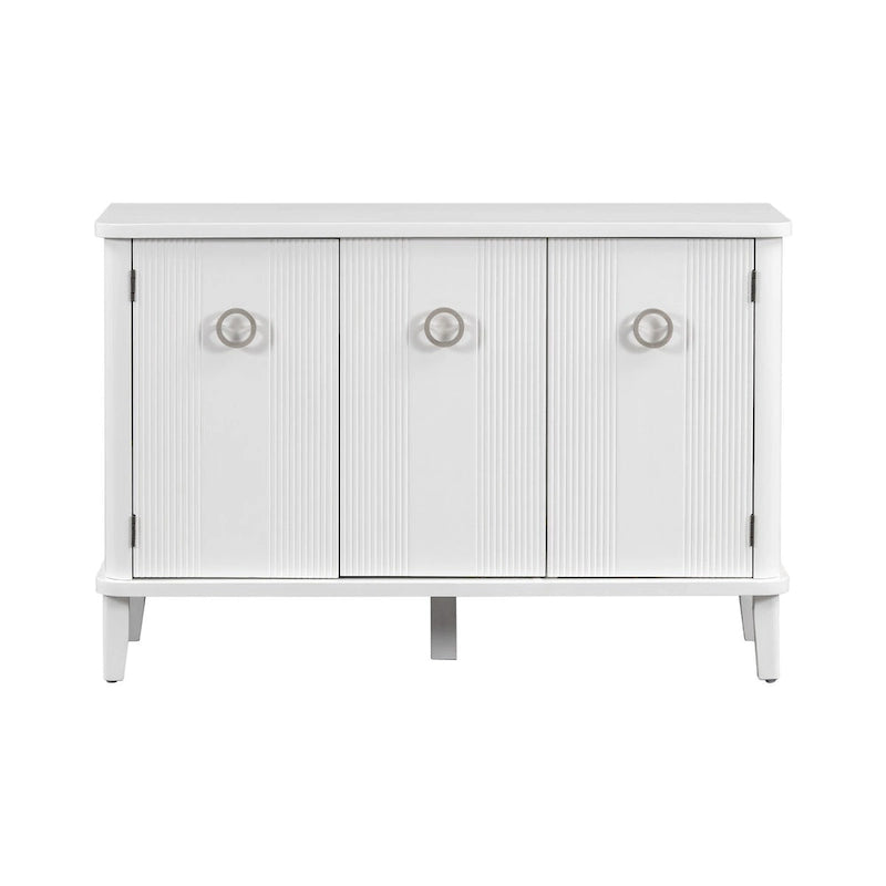 3-Door Ribbed Wood Storage Cabinet with Acacia Legs and Ring Handles