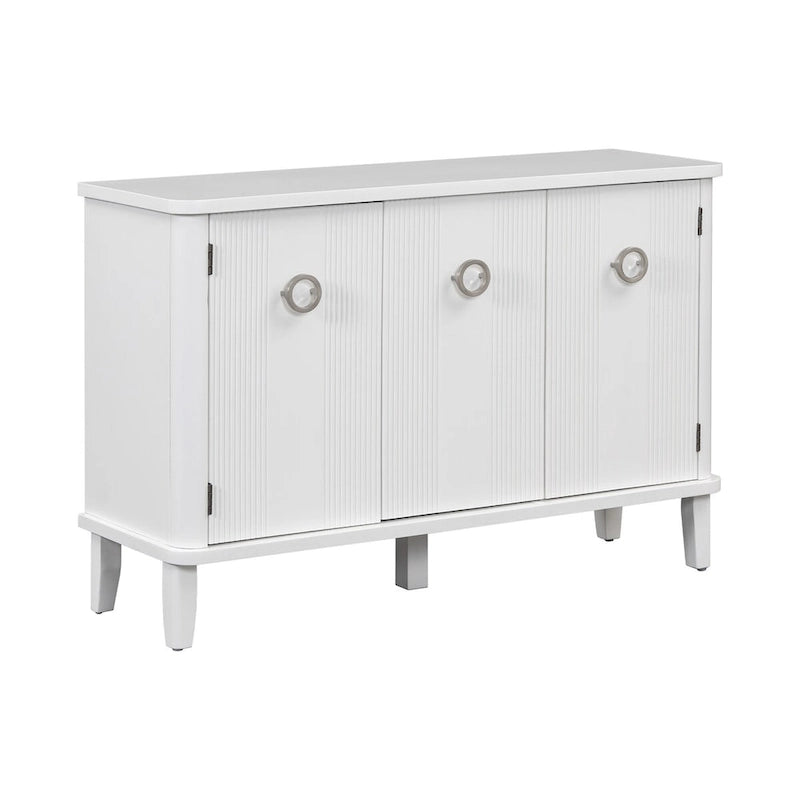 3-Door Ribbed Wood Storage Cabinet with Acacia Legs and Ring Handles