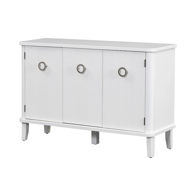 3-Door Ribbed Wood Storage Cabinet with Acacia Legs and Ring Handles