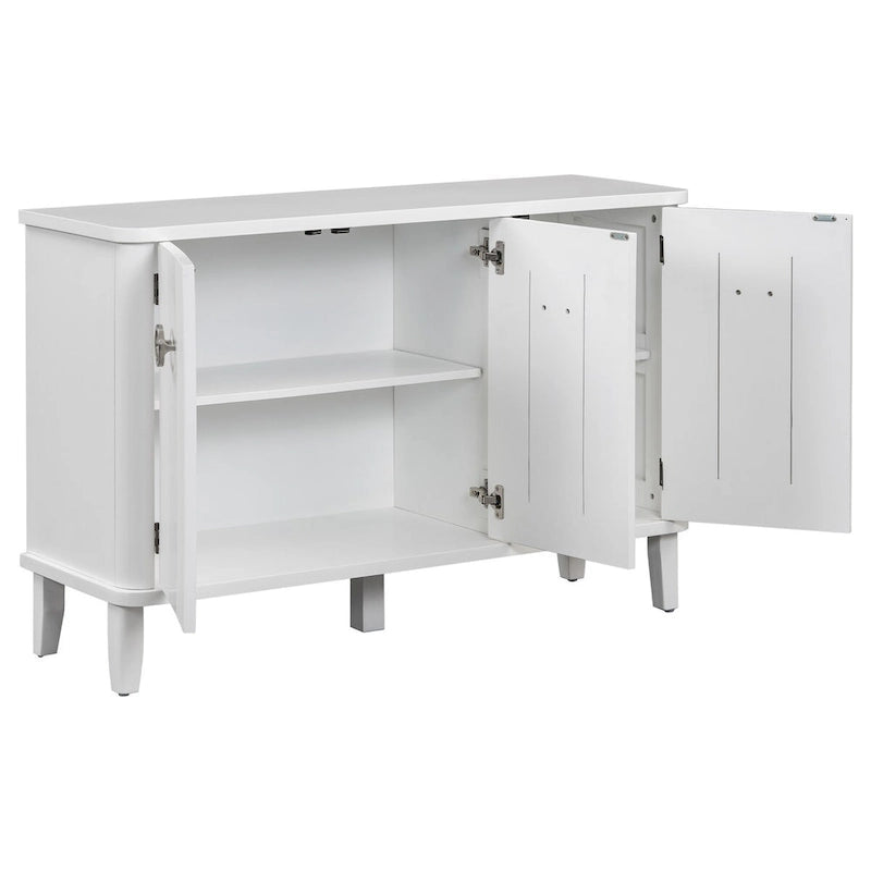 3-Door Ribbed Wood Storage Cabinet with Acacia Legs and Ring Handles