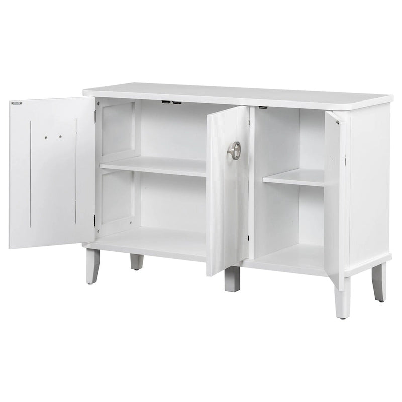 3-Door Ribbed Wood Storage Cabinet with Acacia Legs and Ring Handles