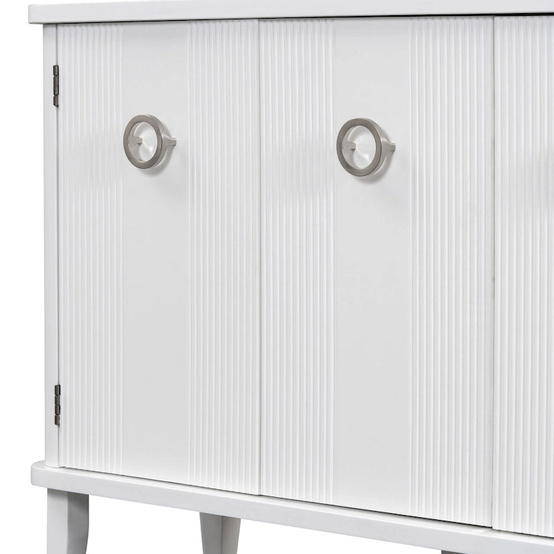 3-Door Ribbed Wood Storage Cabinet with Acacia Legs and Ring Handles