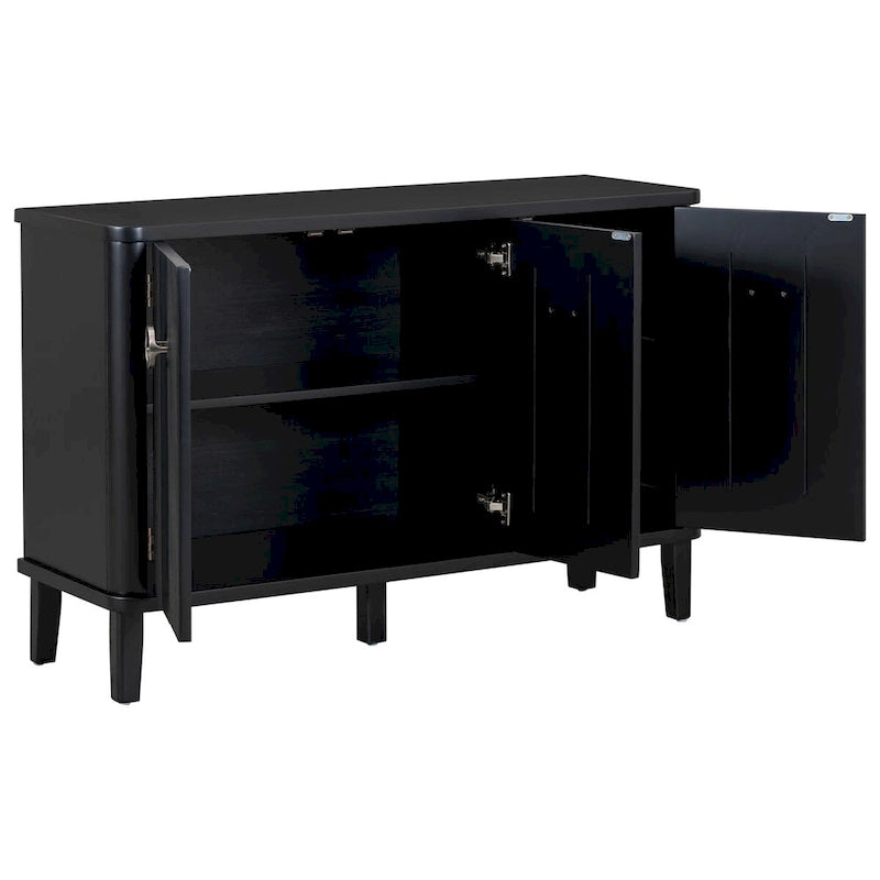 3-Door Ribbed Wood Storage Cabinet with Acacia Legs and Ring Handles