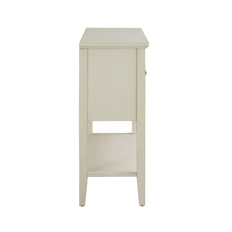 White 2-Door Console Table with Wicker Lattice Doors and Open Shelf