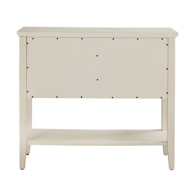 White 2-Door Console Table with Wicker Lattice Doors and Open Shelf