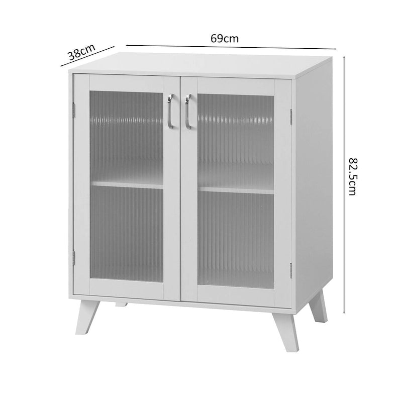 White Double Glass Door Storage Cabinet with Wood Legs