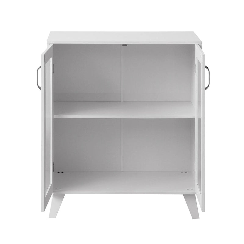 White Double Glass Door Storage Cabinet with Wood Legs