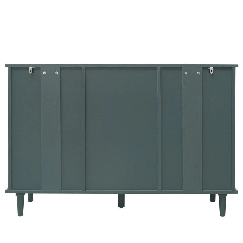 2 Door 3 Drawer Cabinet with Carved Lattice Doors, Teal Blue