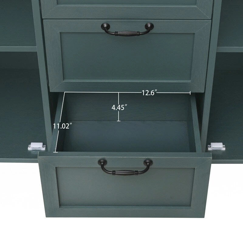 2 Door 3 Drawer Cabinet with Carved Lattice Doors, Teal Blue