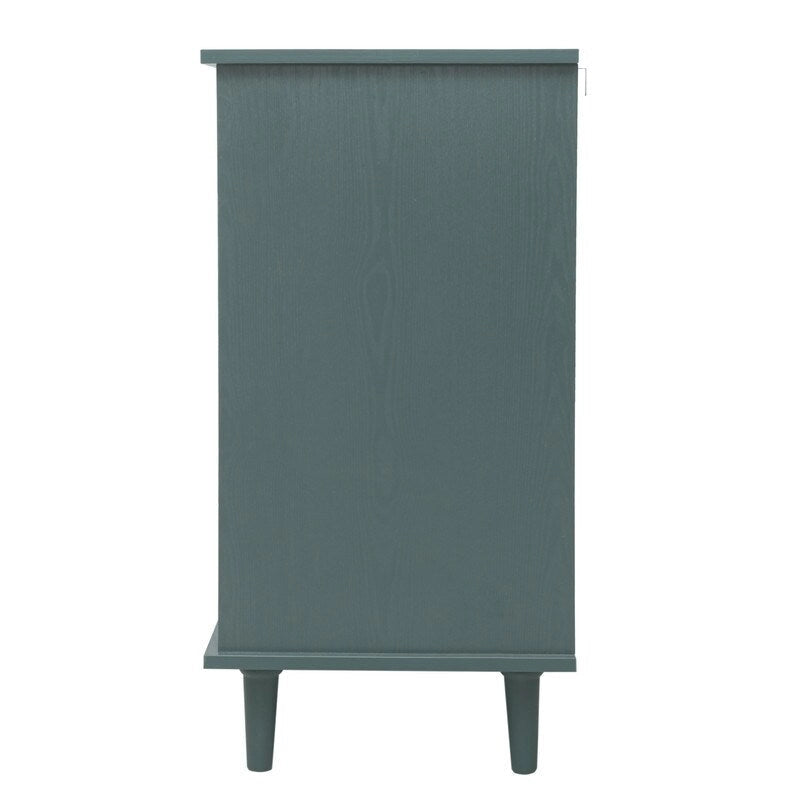 2 Door 3 Drawer Cabinet with Carved Lattice Doors, Teal Blue