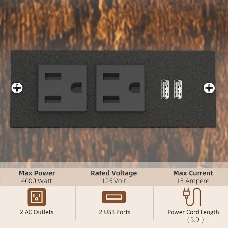 Supporto industriale porta stampante con rotelle e mobiletto, porte USB per la ricarica, marrone rustico