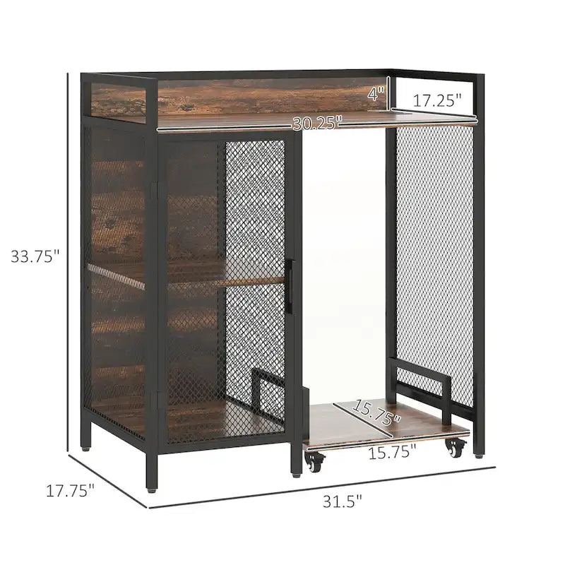 Supporto industriale porta stampante con rotelle e mobiletto, porte USB per la ricarica, marrone rustico