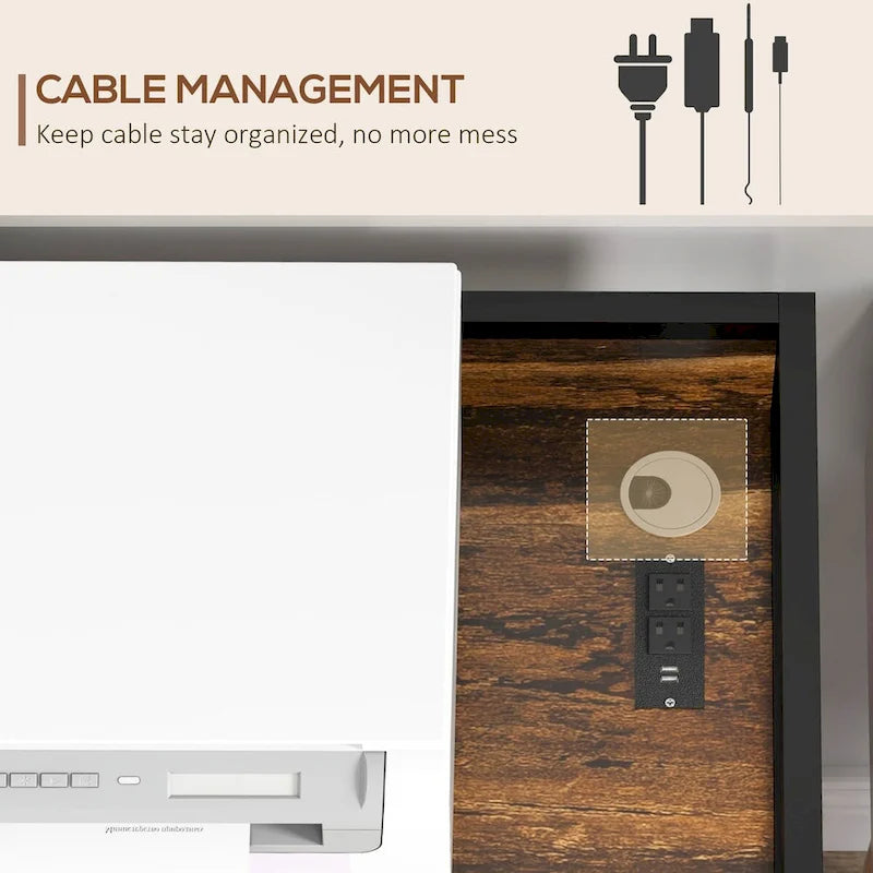 Supporto industriale porta stampante con rotelle e mobiletto, porte USB per la ricarica, marrone rustico