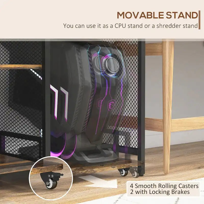 Supporto industriale porta stampante con rotelle e mobiletto, porte USB per la ricarica, marrone rustico