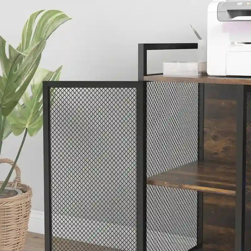 Supporto industriale porta stampante con rotelle e mobiletto, porte USB per la ricarica, marrone rustico