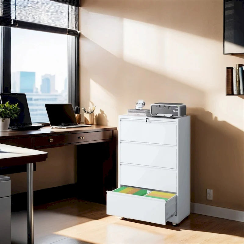 4-Drawer Steel Lateral File Cabinet with Lock, Black or White