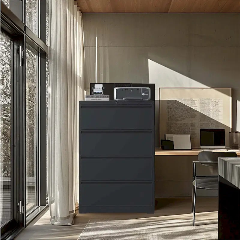 4-Drawer Steel Lateral File Cabinet with Lock, Black or White