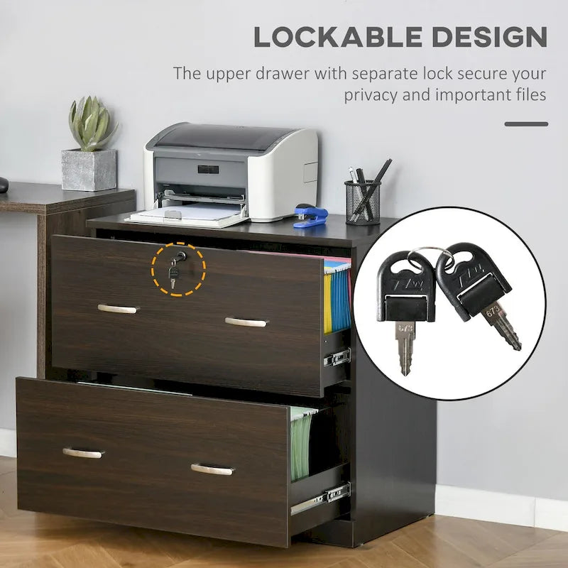2-Drawer Lateral File Cabinet with Lock and Keys, Brown
