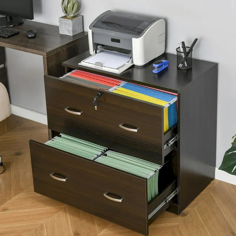 2-Drawer Lateral File Cabinet with Lock and Keys, Brown