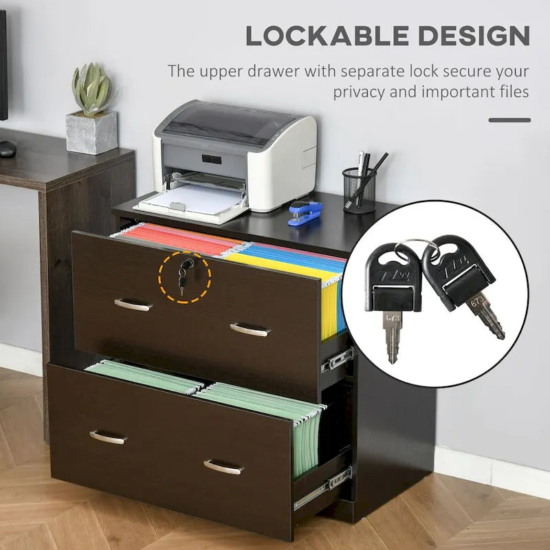 2-Drawer Lateral File Cabinet with Lock and Keys, Brown