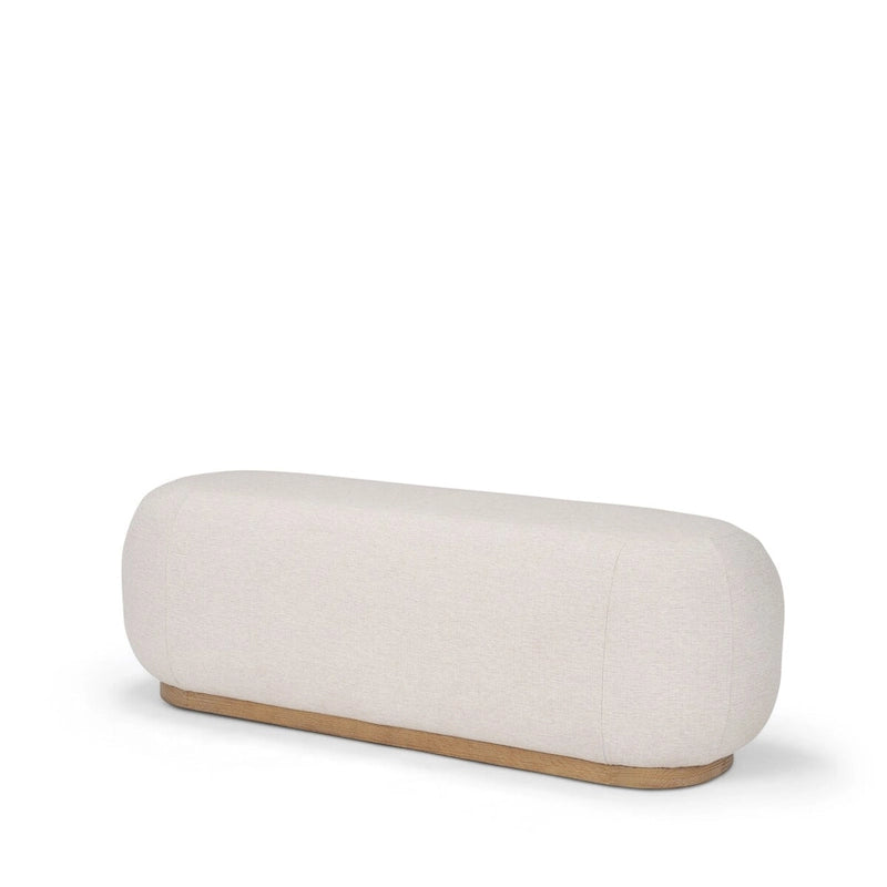 Cream Fabric Upholstered Oblong Bench with Light Brown Wood Base