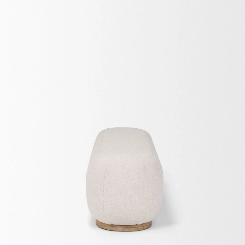 Cream Fabric Upholstered Oblong Bench with Light Brown Wood Base