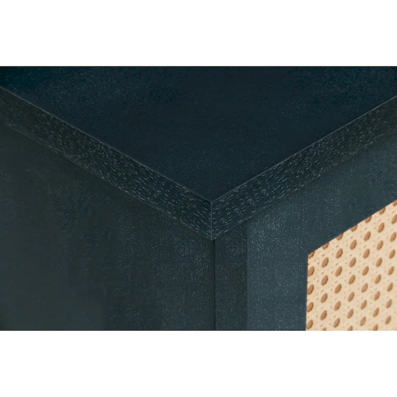 Anrichte mit blauen Rattantüren, MDF-Aufbewahrungsschrank, 4-türige Konsolentisch