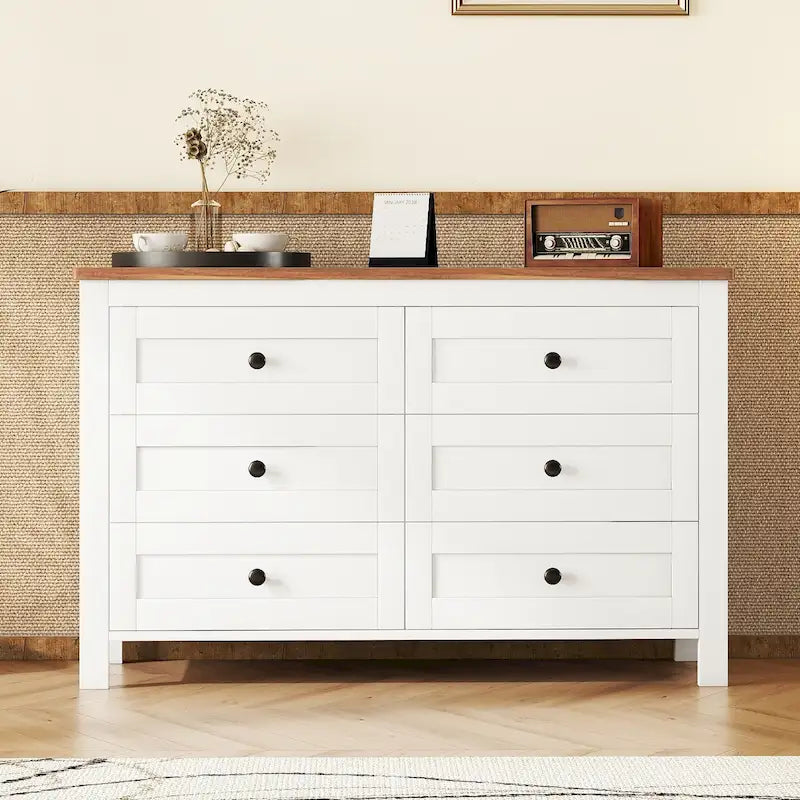 6-Drawer Wooden Dresser Chest with Bronze Knobs Antique Gray