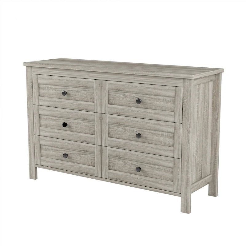 6-Drawer Wooden Dresser Chest with Bronze Knobs Antique Gray