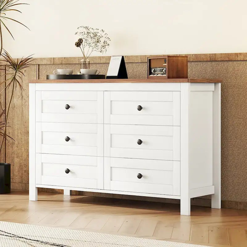 6-Drawer Wooden Dresser Chest with Bronze Knobs Antique Gray