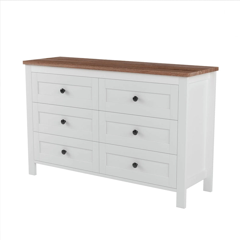 6-Drawer Wooden Dresser Chest with Bronze Knobs Antique Gray